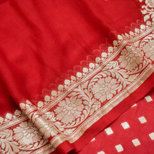 Load image into Gallery viewer, Red Munga Silk Unstitched Banarasi Suit Fabric
