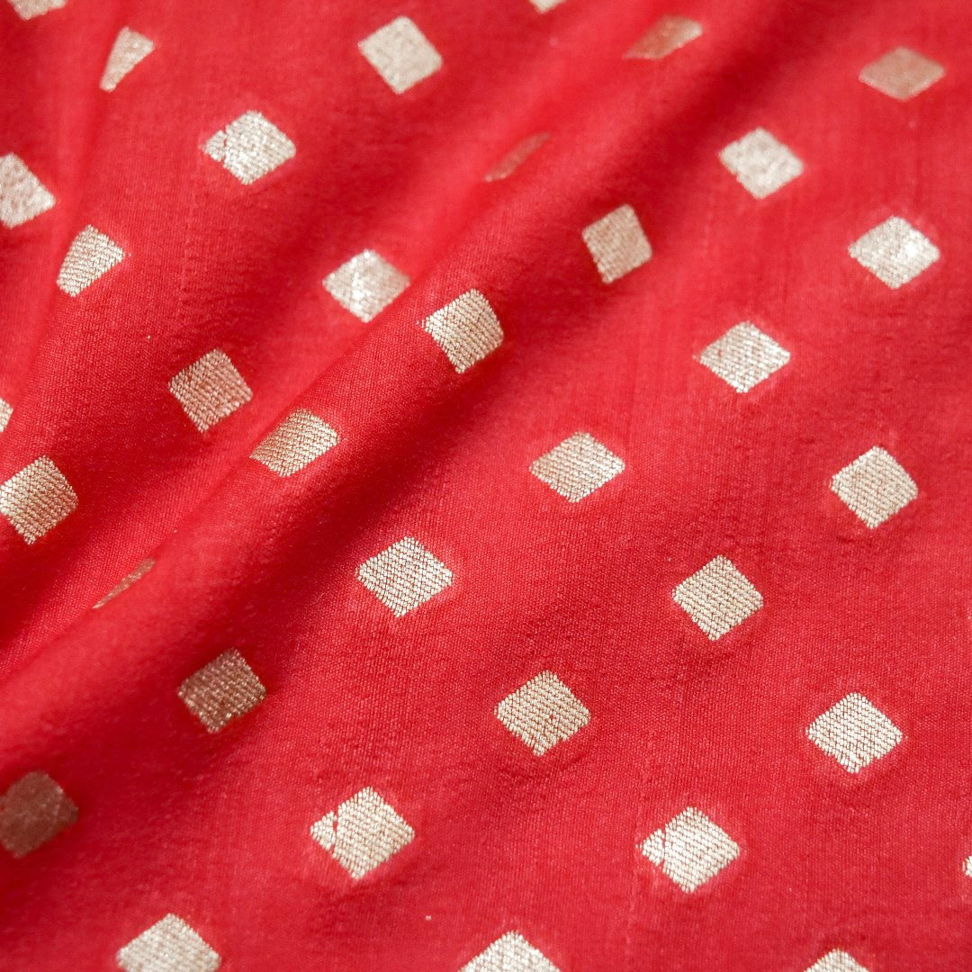 Red Munga Silk Unstitched Banarasi Suit Fabric