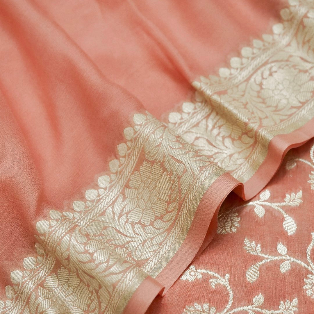 Light Pink Munga Silk Unstitched Banarasi Suit Fabric