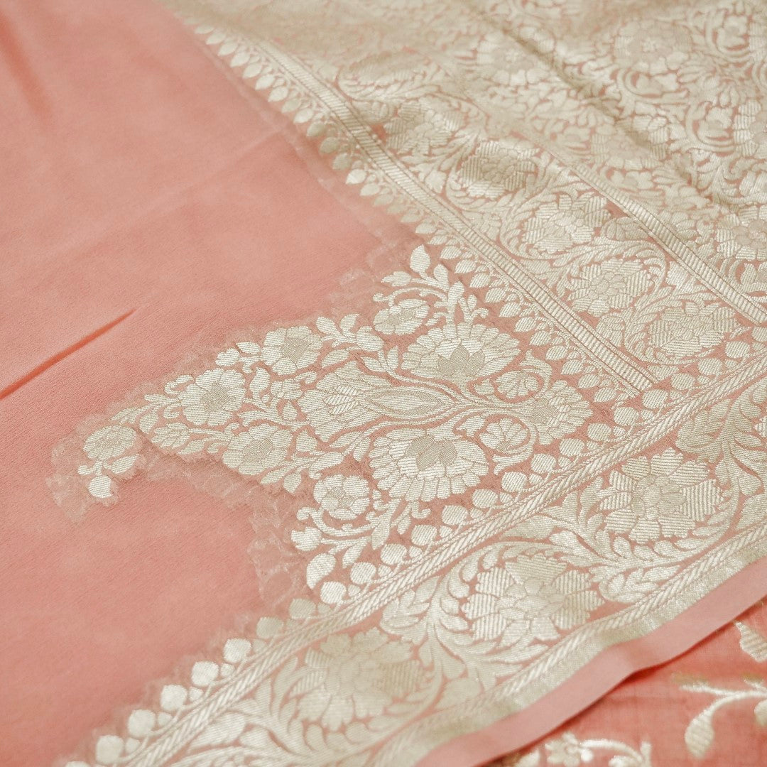 Light Pink Munga Silk Unstitched Banarasi Suit Fabric