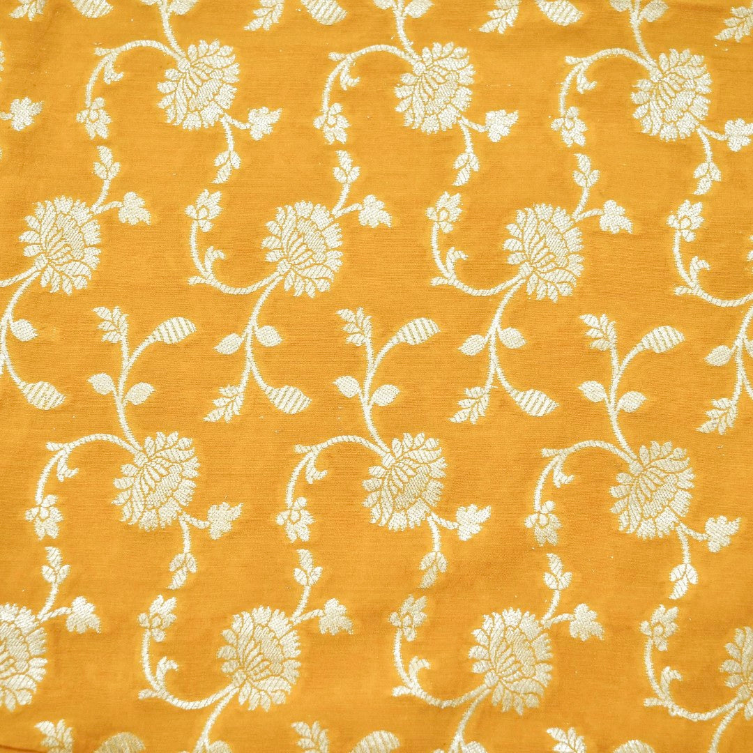 Yellow Munga Silk Unstitched Banarasi Suit Fabric
