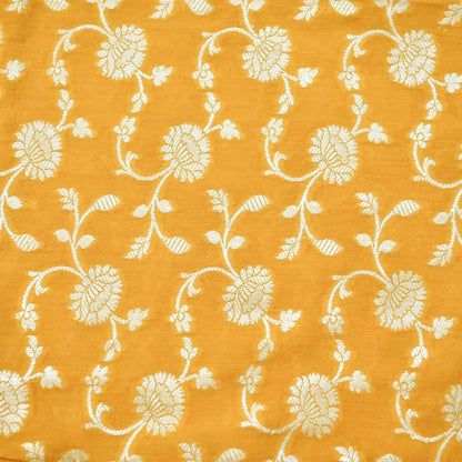 Yellow Munga Silk Unstitched Banarasi Suit Fabric
