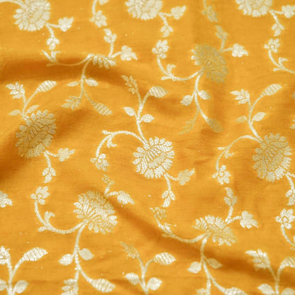 Yellow Munga Silk Unstitched Banarasi Suit Fabric