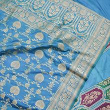 Load image into Gallery viewer, Blue Handwoven Pure Silk Banarasi Meenakari Lehenga
