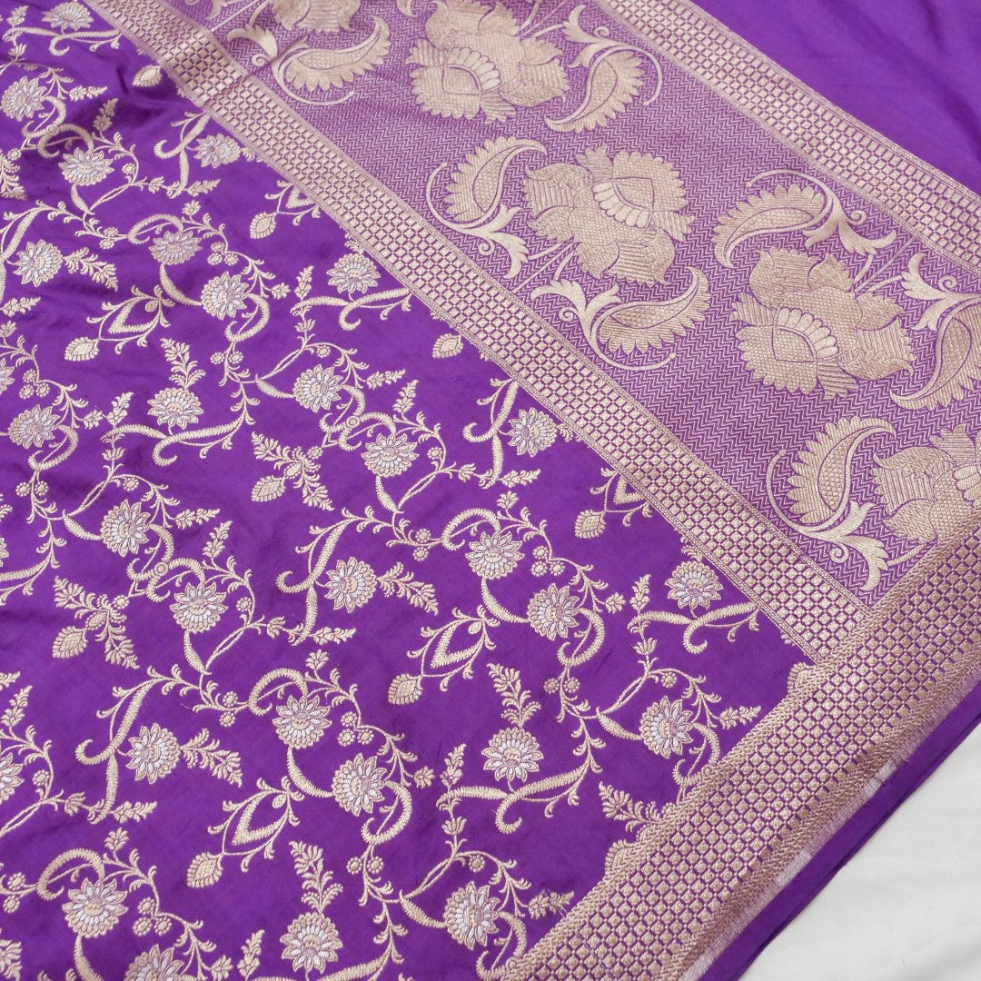 Purple Handwoven Banarasi Pure Silk Jangla Dupatta