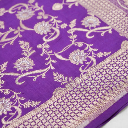Purple Handwoven Banarasi Pure Silk Jangla Dupatta