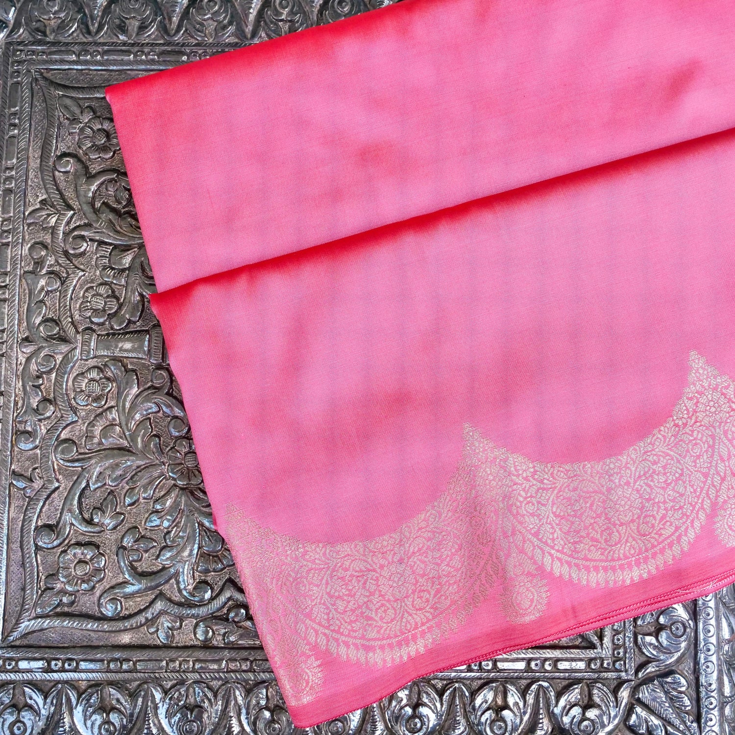 Light Pink Plain Silk Saree with Border and Pallu