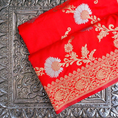 Red Banarasi Silk Saree with Zari Floral Jaal