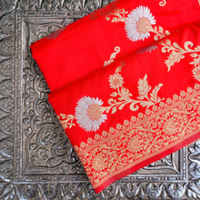 Load image into Gallery viewer, Red Banarasi Silk Saree with Zari Floral Jaal
