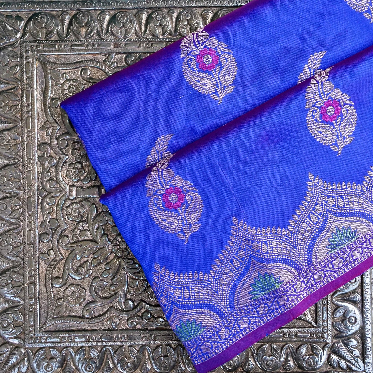Lapis Blue Butidar Banarasi Saree with Meenakari