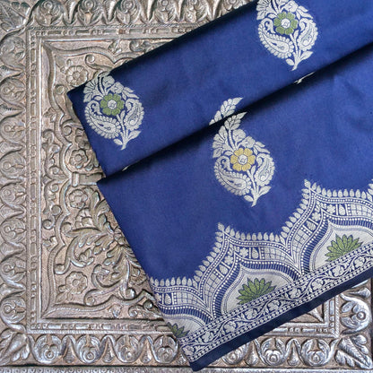 Navy Blue Butidar Banarasi Saree with Meenakari