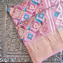 Load image into Gallery viewer, Pink Tussar Silk Floral Digital Print Banarasi Saree
