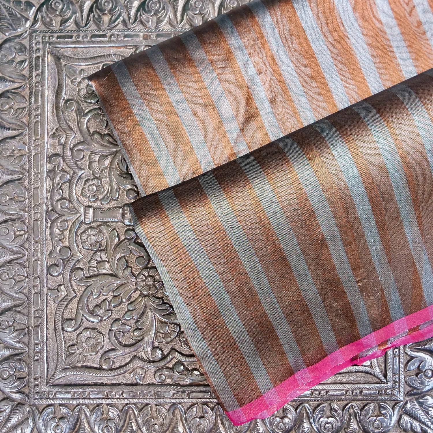 Striped Tissue Butidar Banarasi Saree without Border