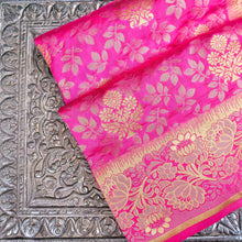 Load image into Gallery viewer, Pink Tanchoi Banarasi Saree with Floral Butas
