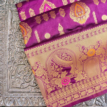 Load image into Gallery viewer, Purple Allover Butis Semi Silk Banarasi Saree with Meenakari
