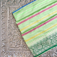 Load image into Gallery viewer, Green Raw Mango Silk Meena Striped Saree
