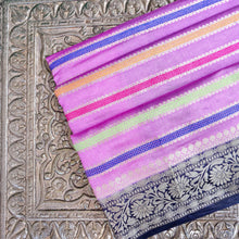 Load image into Gallery viewer, Lilac Raw Mango Silk Meena Striped Saree
