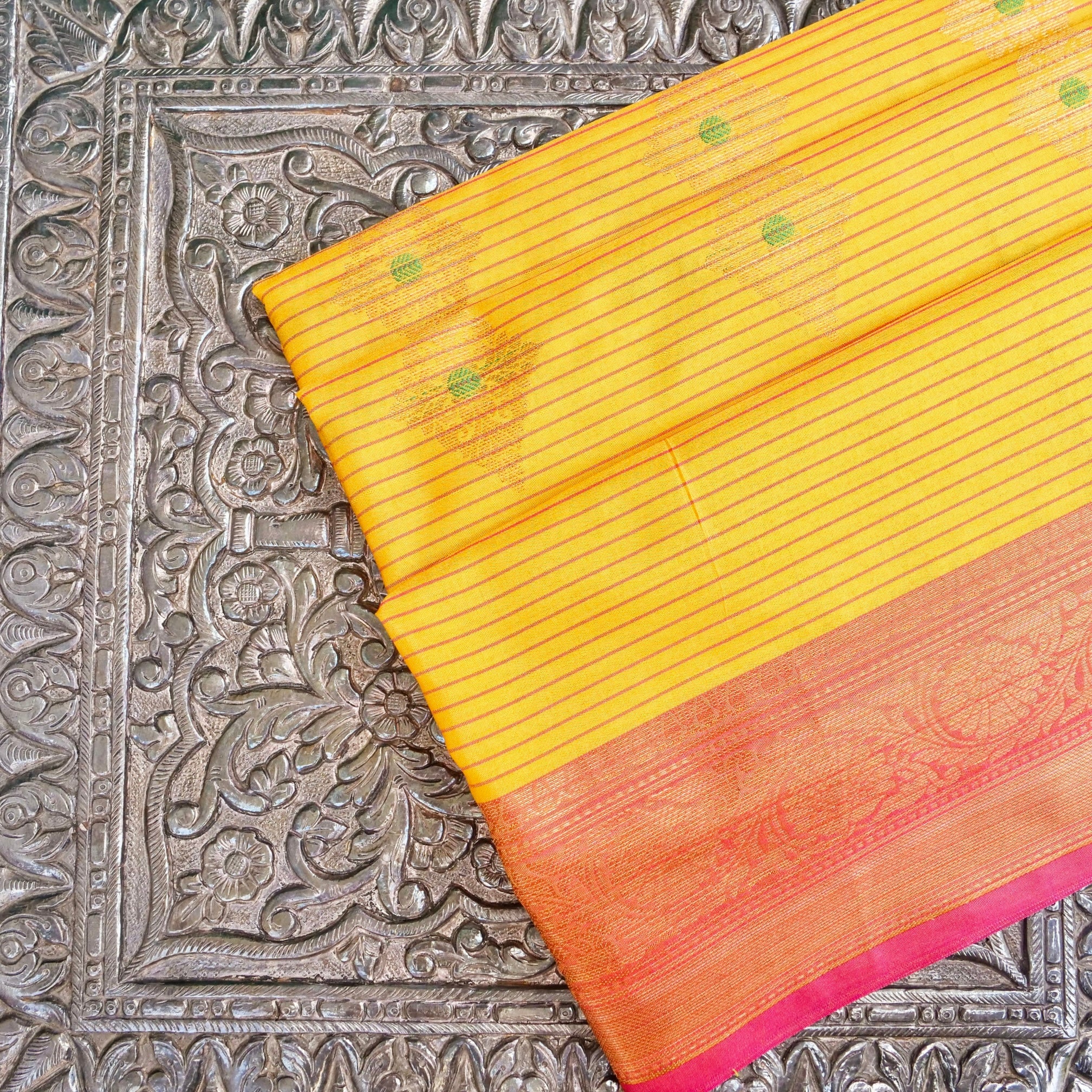 Yellow Banarasi Soft Silk Saree with Contrast Border