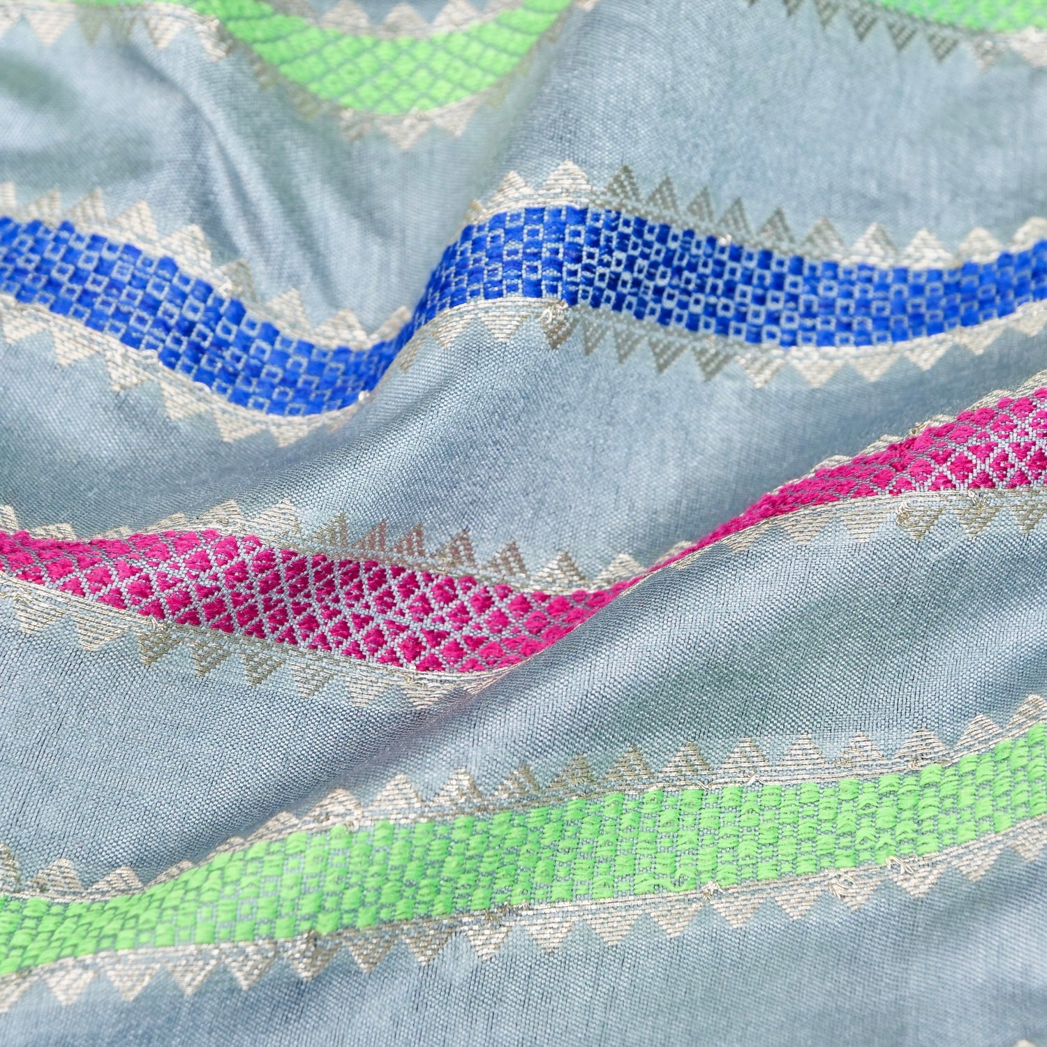 Grey Raw Mango Silk Meena Striped Saree