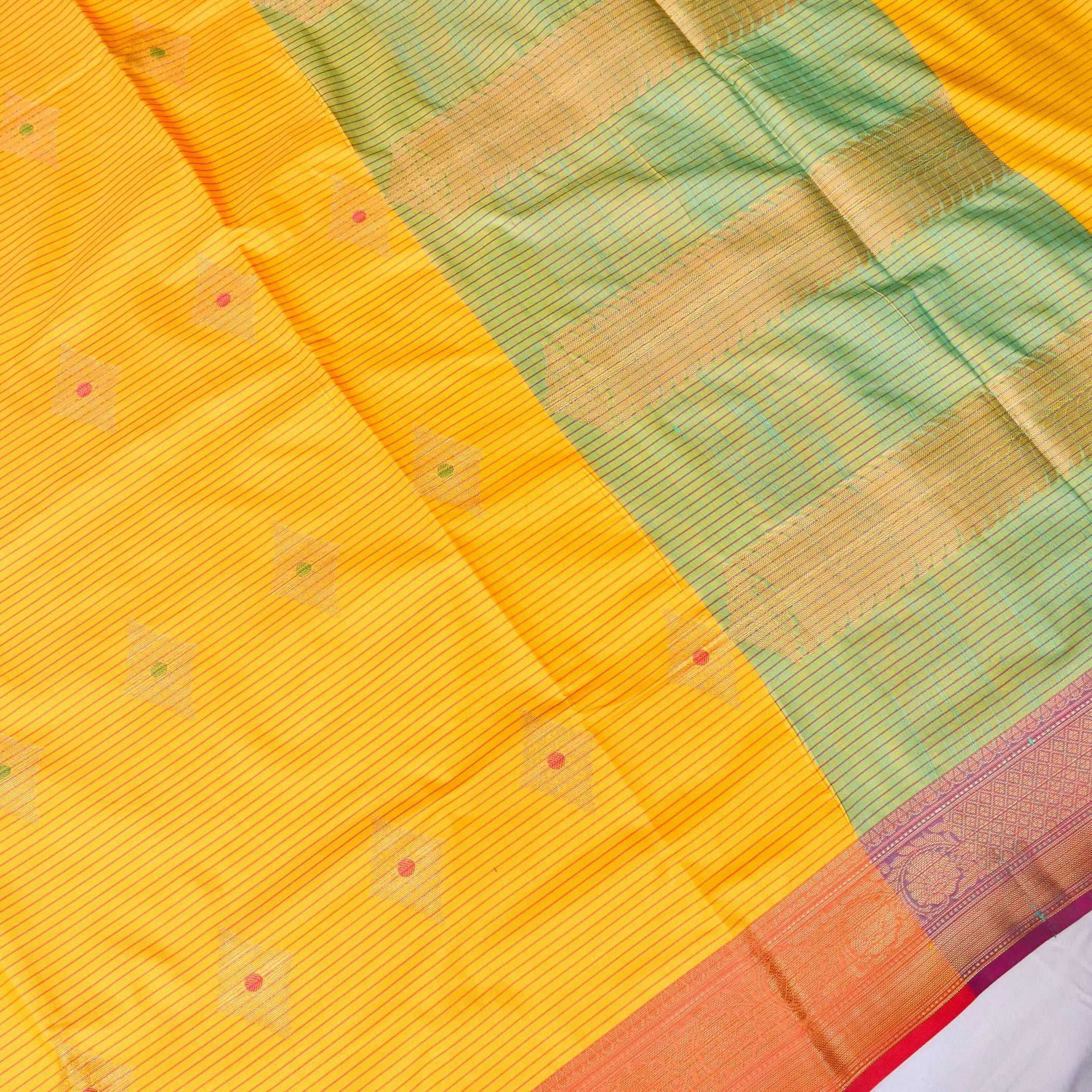 Yellow Banarasi Soft Silk Saree with Contrast Border