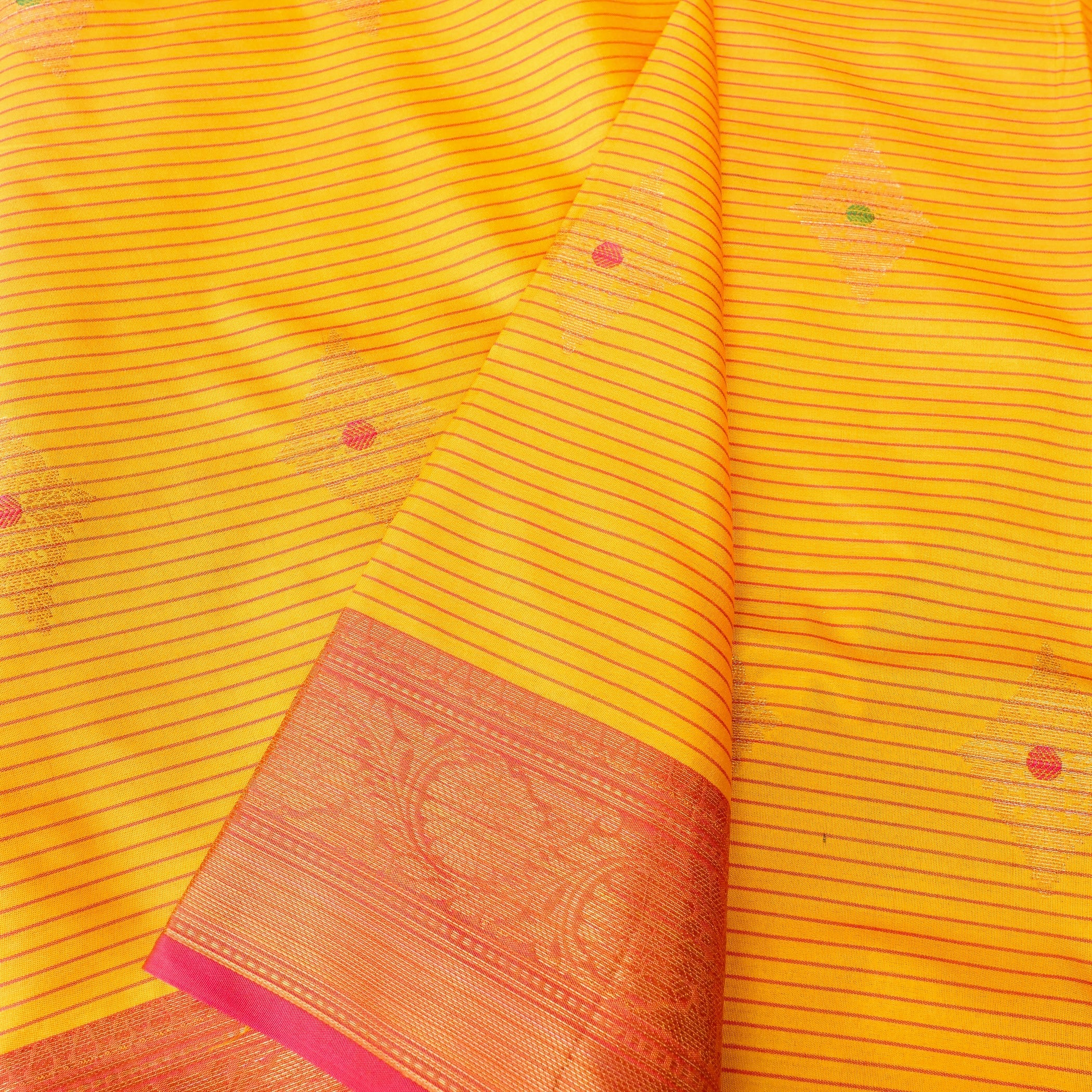 Yellow Banarasi Soft Silk Saree with Contrast Border