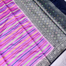 Load image into Gallery viewer, Lilac Raw Mango Silk Meena Striped Saree
