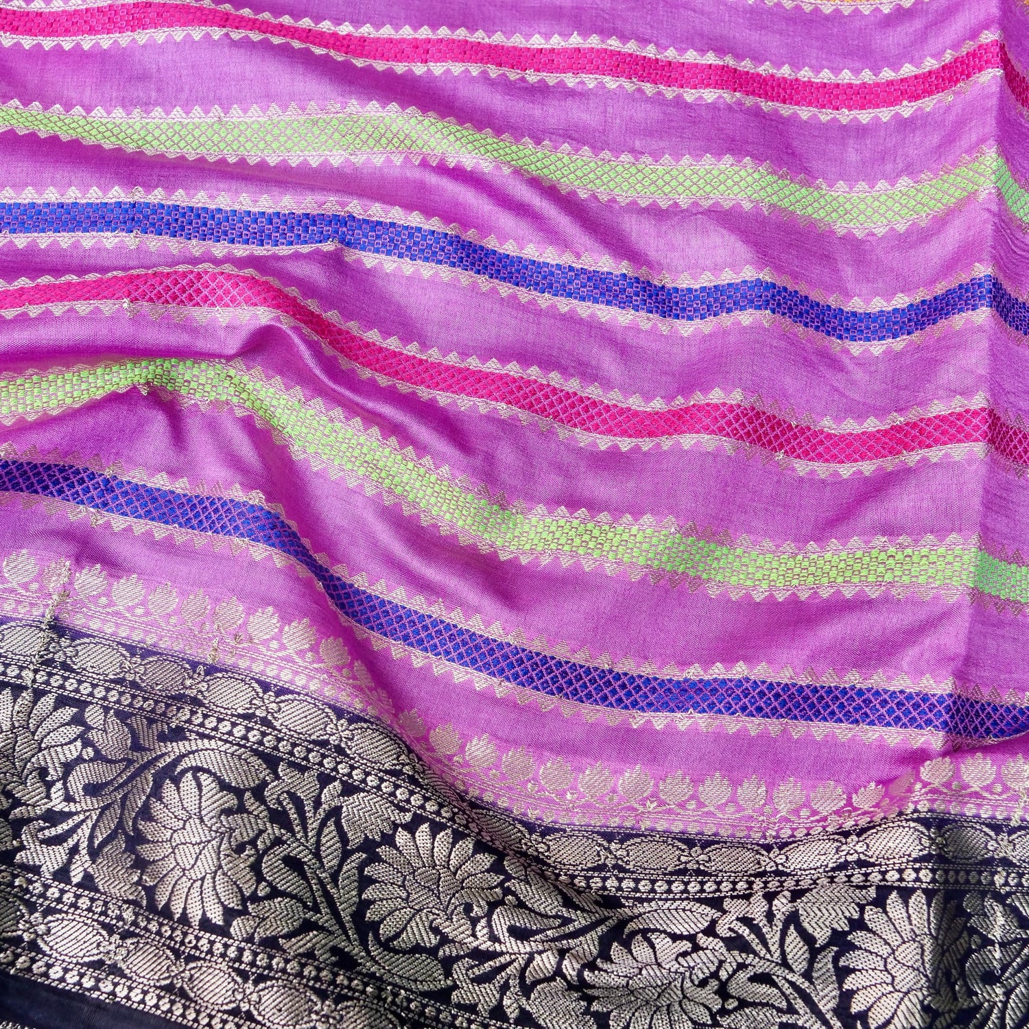 Lilac Raw Mango Silk Meena Striped Saree
