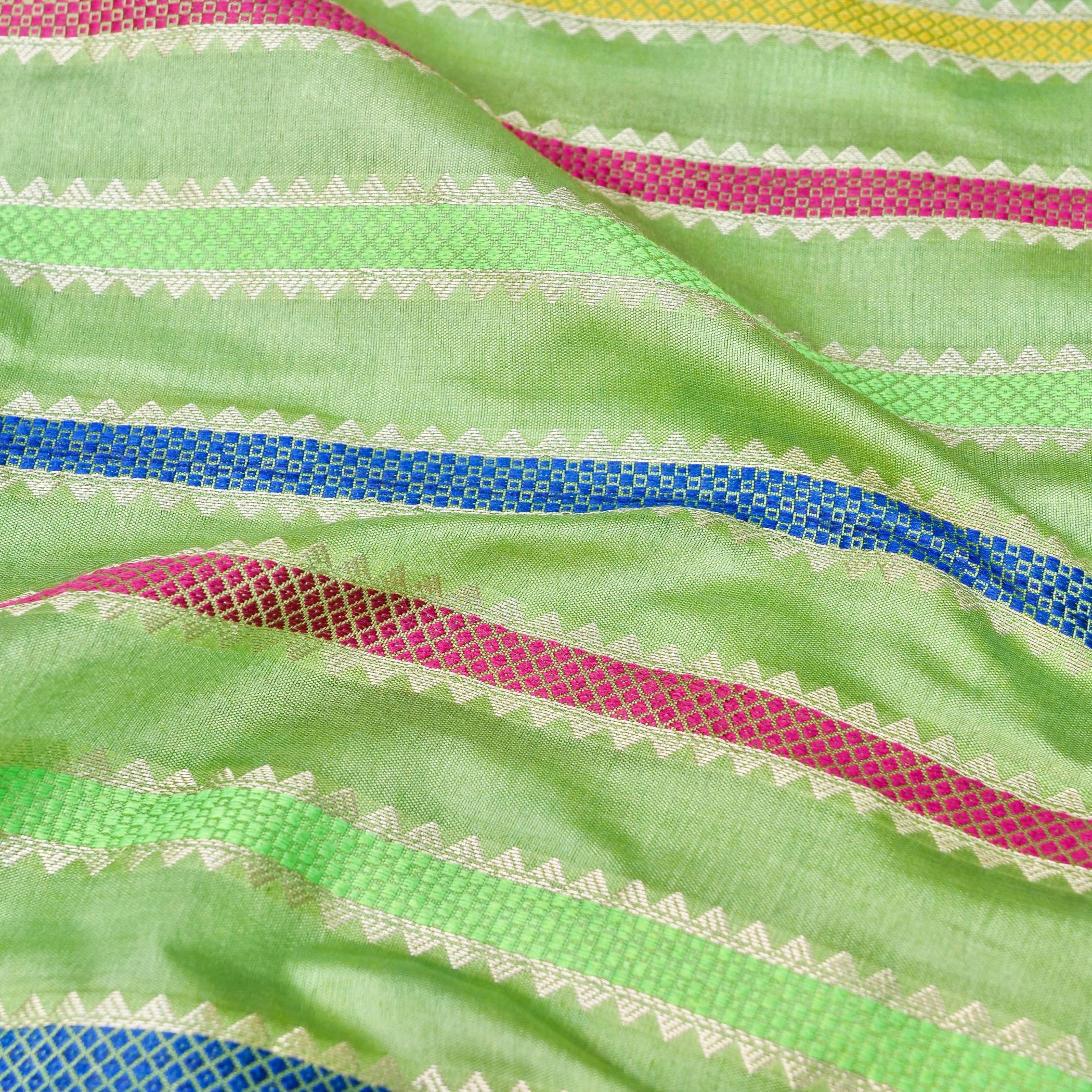 Green Raw Mango Silk Meena Striped Saree