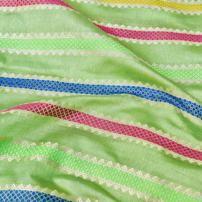 Green Raw Mango Silk Meena Striped Saree