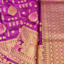 Load image into Gallery viewer, Purple Allover Butis Semi Silk Banarasi Saree with Meenakari
