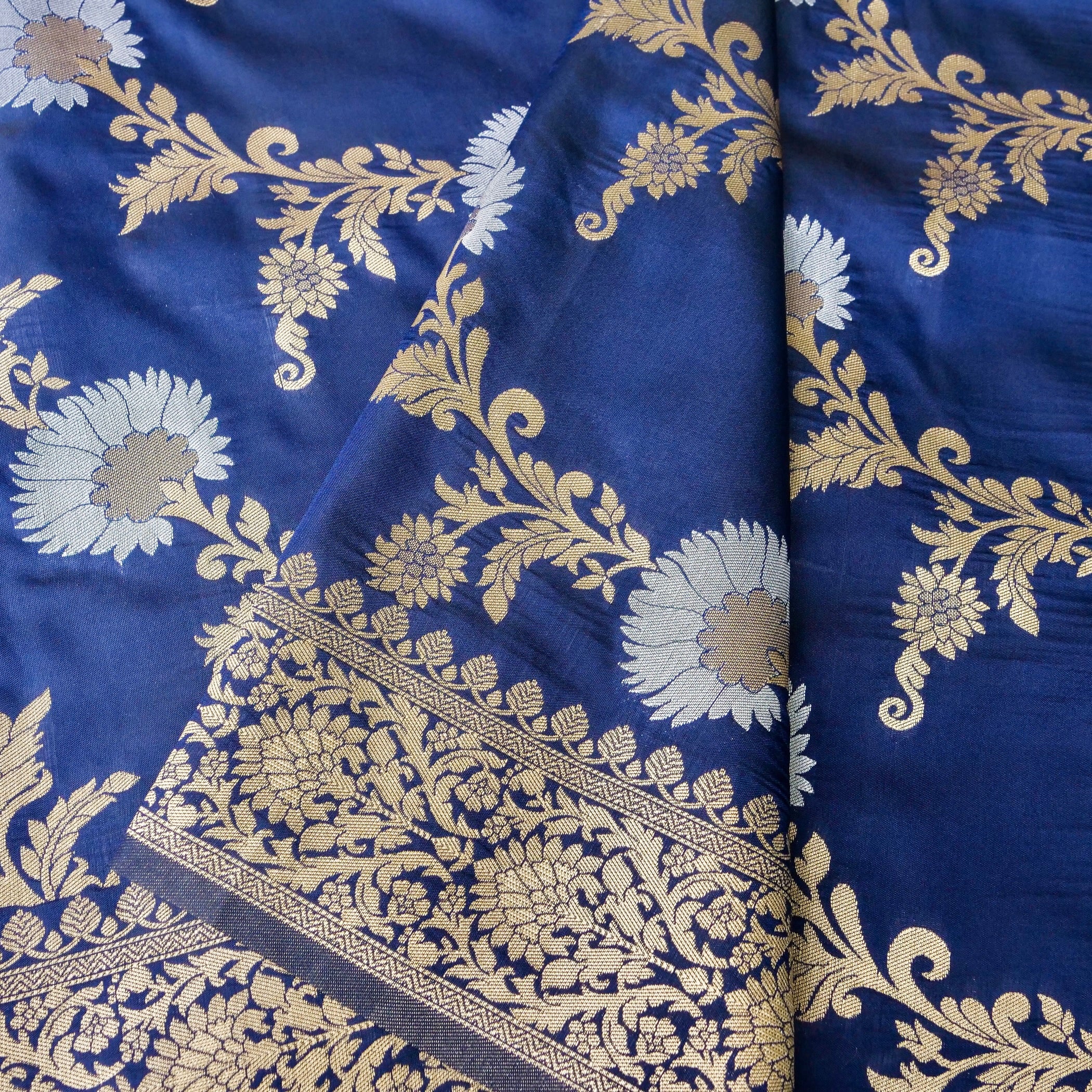 Blue Banarasi Silk Saree with Zari Floral Jaal