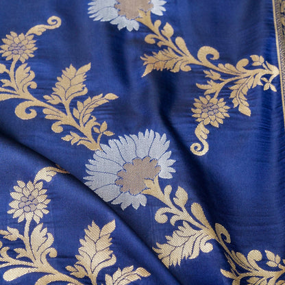 Blue Banarasi Silk Saree with Zari Floral Jaal