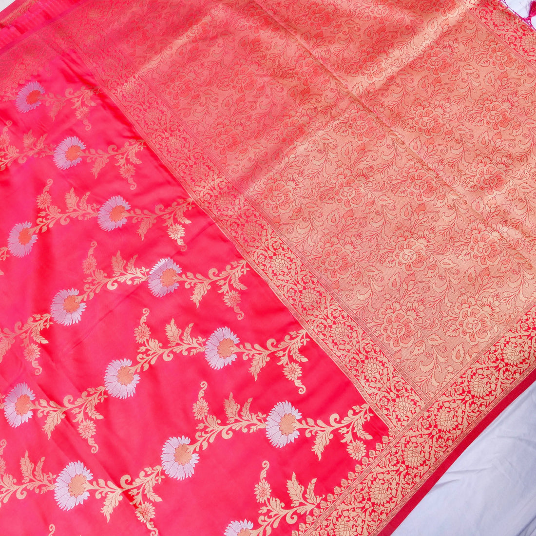 Pink Banarasi Silk Saree with Zari Floral Jaal