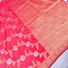 Load image into Gallery viewer, Pink Banarasi Silk Saree with Zari Floral Jaal
