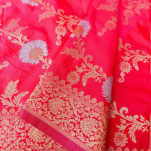 Load image into Gallery viewer, Pink Banarasi Silk Saree with Zari Floral Jaal
