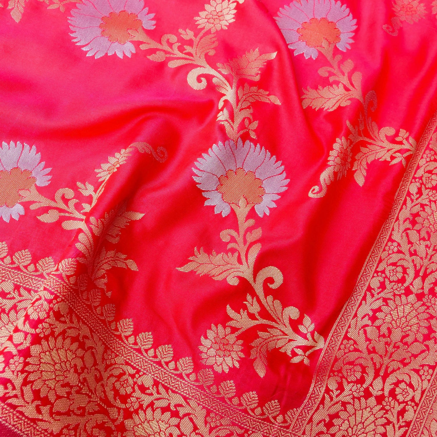 Pink Banarasi Silk Saree with Zari Floral Jaal