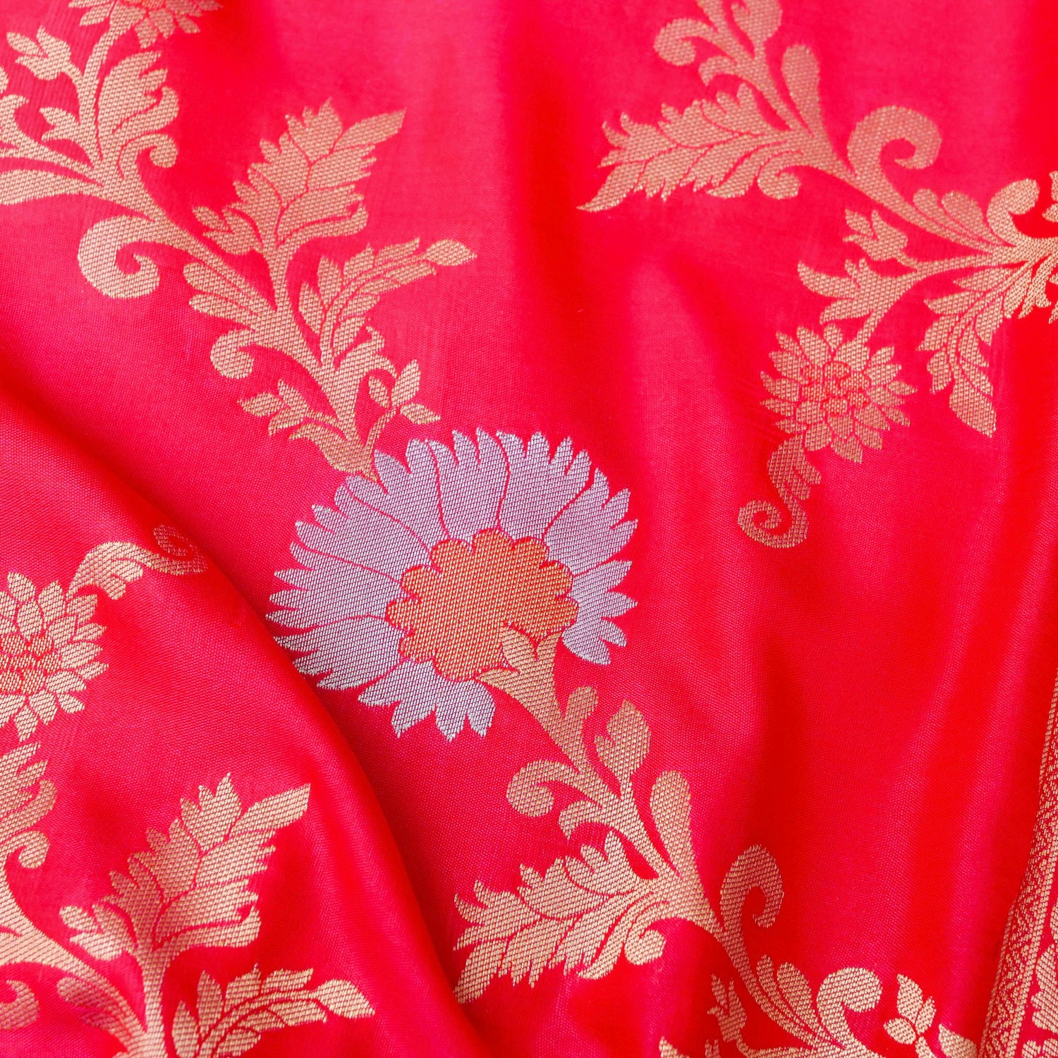Pink Banarasi Silk Saree with Zari Floral Jaal