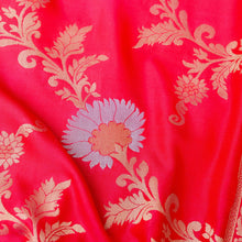 Load image into Gallery viewer, Pink Banarasi Silk Saree with Zari Floral Jaal
