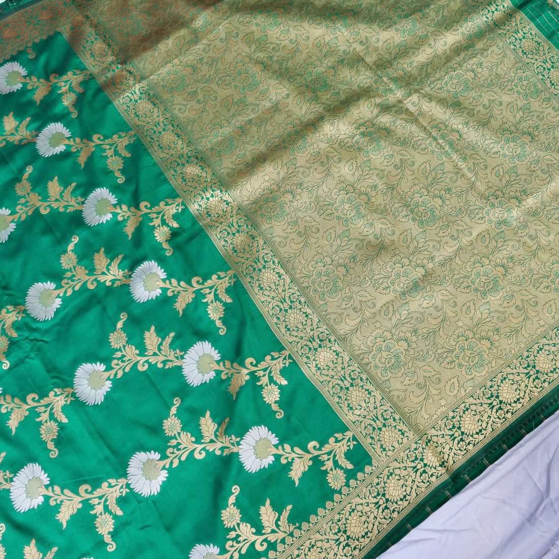 Green Banarasi Silk Saree with Zari Floral Jaal