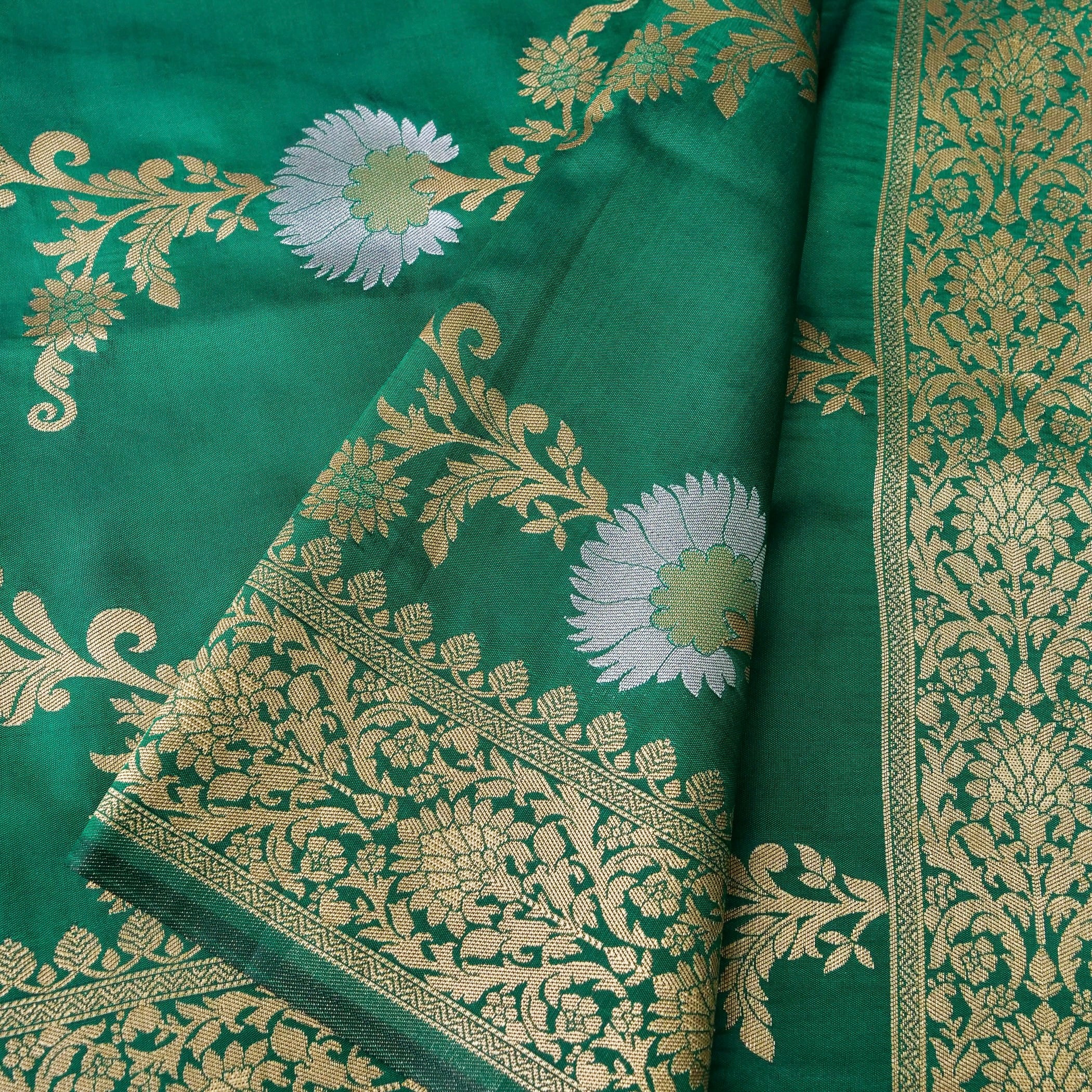 Green Banarasi Silk Saree with Zari Floral Jaal