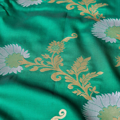 Green Banarasi Silk Saree with Zari Floral Jaal