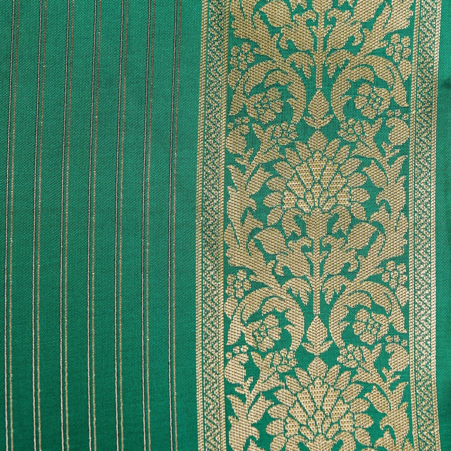 Green Banarasi Silk Saree with Zari Floral Jaal