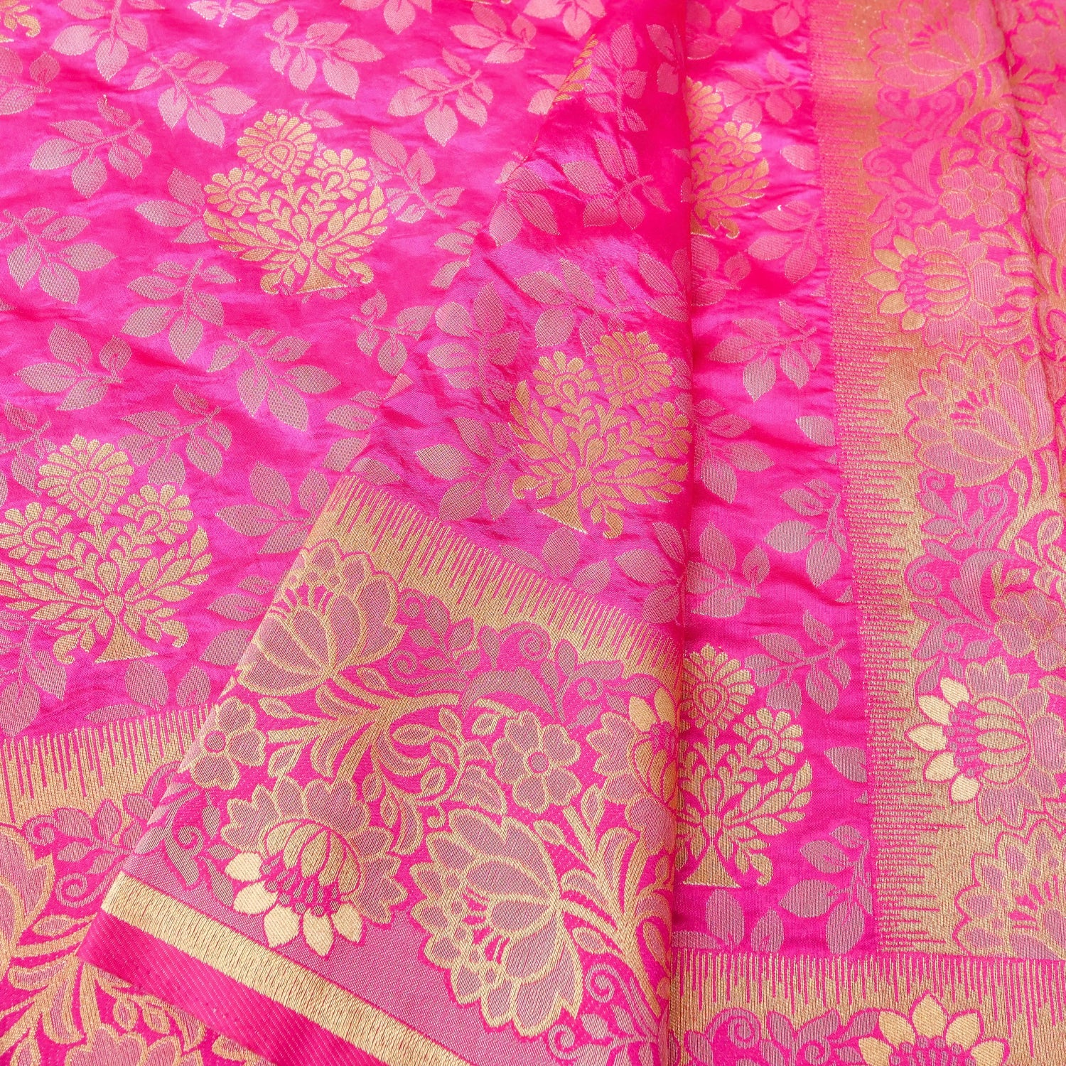 Pink Tanchoi Banarasi Saree with Floral Butas
