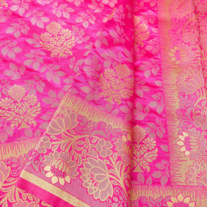 Pink Tanchoi Banarasi Saree with Floral Butas
