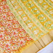 Load image into Gallery viewer, Yellow Tussar Silk Floral Digital Print Banarasi Saree
