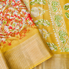Load image into Gallery viewer, Yellow Tussar Silk Floral Digital Print Banarasi Saree
