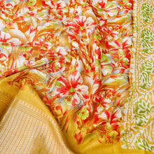 Load image into Gallery viewer, Yellow Tussar Silk Floral Digital Print Banarasi Saree
