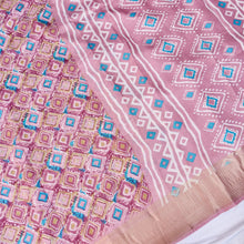 Load image into Gallery viewer, Pink Tussar Silk Floral Digital Print Banarasi Saree
