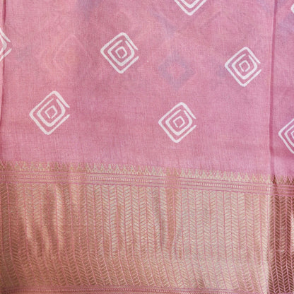 Pink Tussar Silk Floral Digital Print Banarasi Saree