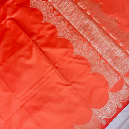 Orange Plain Silk Saree with Border and Pallu